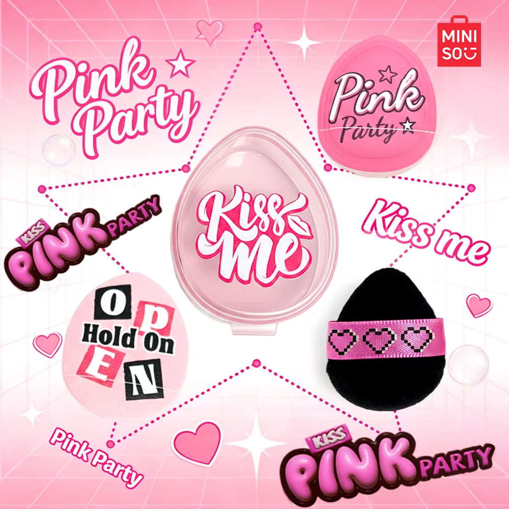Paquete combinado de 3 esponjas de polvo para pulgar MINIISO Pink Party Series: viene con caja de almacenamiento para un almacenamiento portátil y fácil