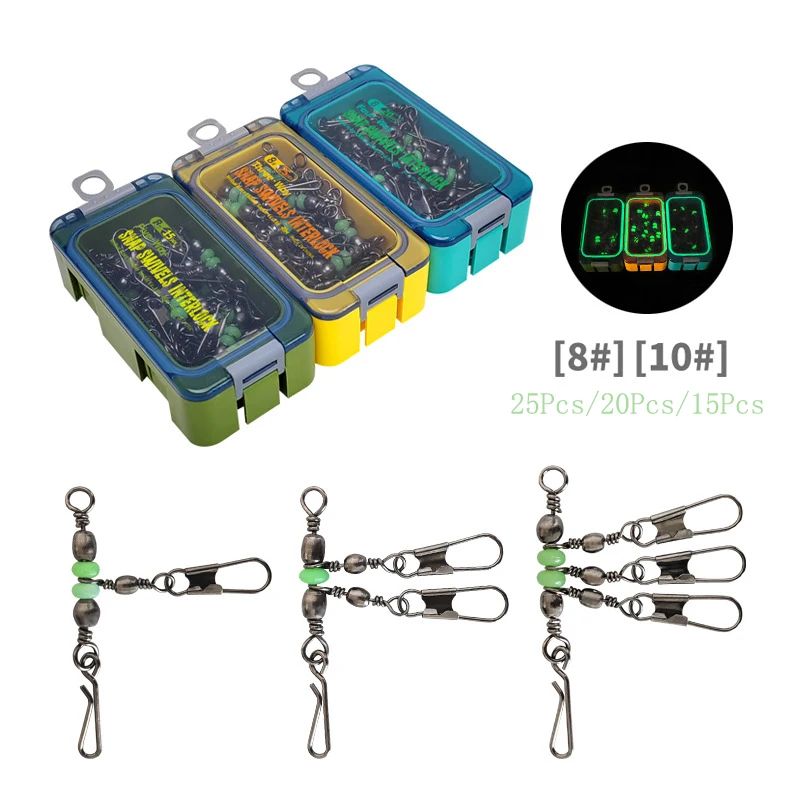 8# 10# New Squid Jig Lure Swivels Fishing Bearing Rolling Swivel Solid Ring Fishing Connector With Interlock Snap Accessories