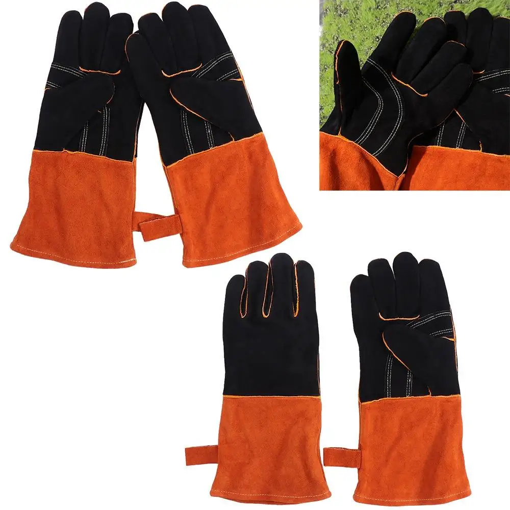 

1 пара противотепловых кожаных сварочных перчаток, защита труда, кислотостойкость, рабочие защитные перчатки, противоскользящая воловья кожа