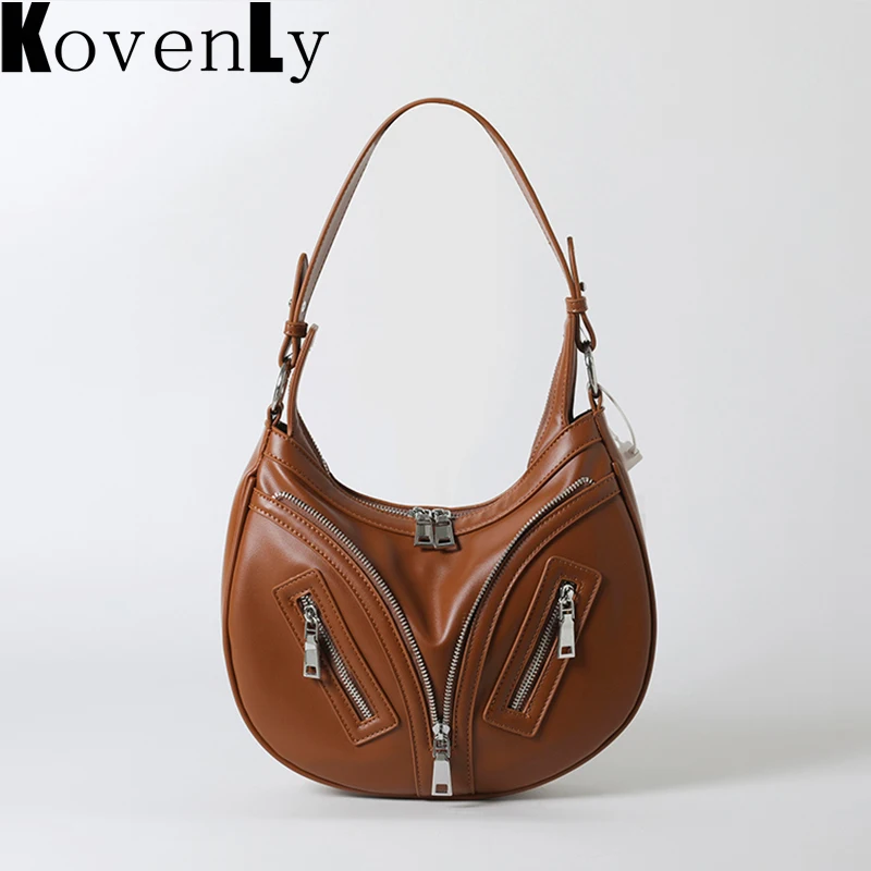 

Top Brand Moon Design Shoulder Bag Multi Zipper Vintage Handbag And Purse Luxury Style Crossbody Bag High Quality Leather Totes