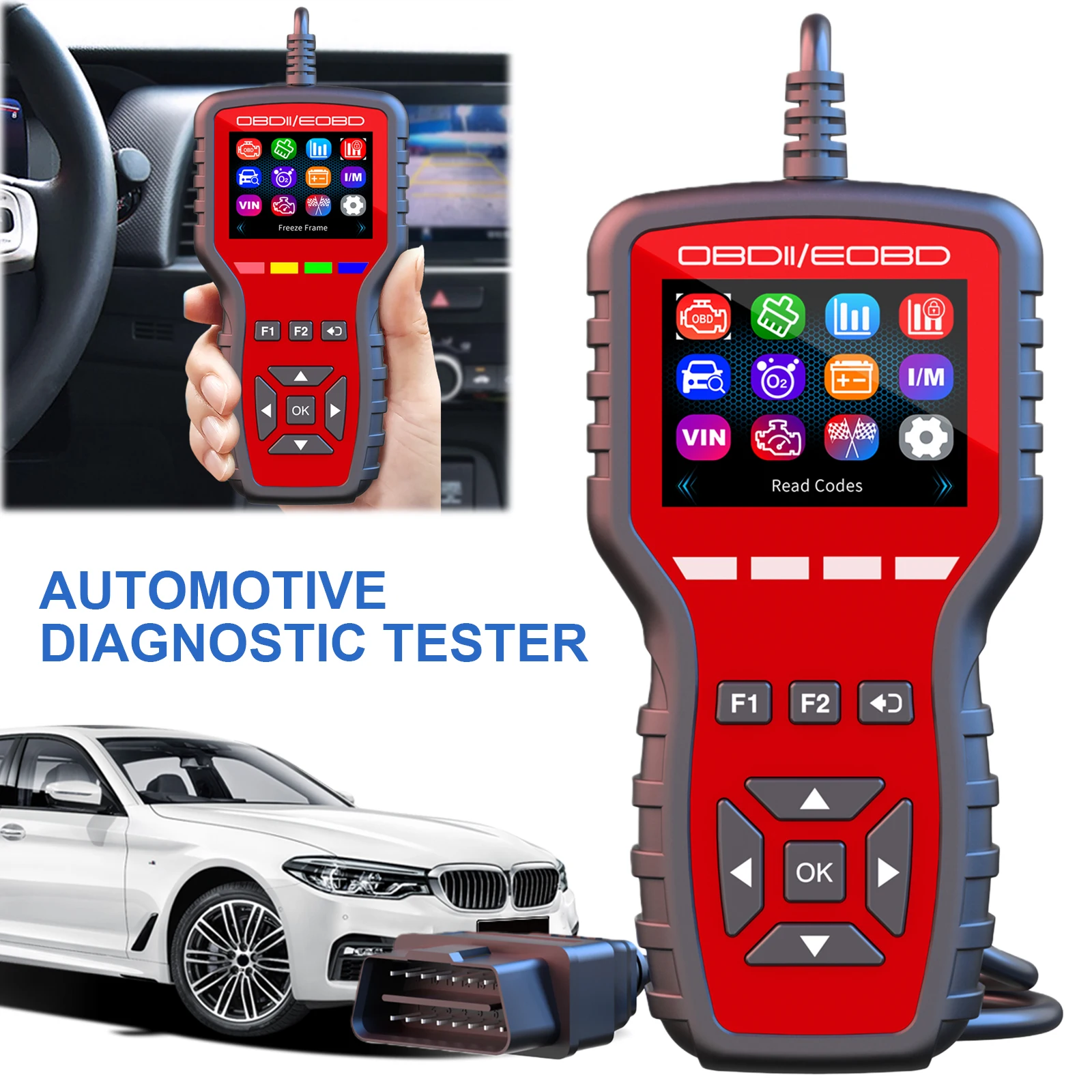 

OBD2 Scanner Diagnostic Tool Vehicle Check Engine Code Readers w/ Freeze Frame&I/M Readiness Car OBDII/EOBD Diagnostic Scan Tool