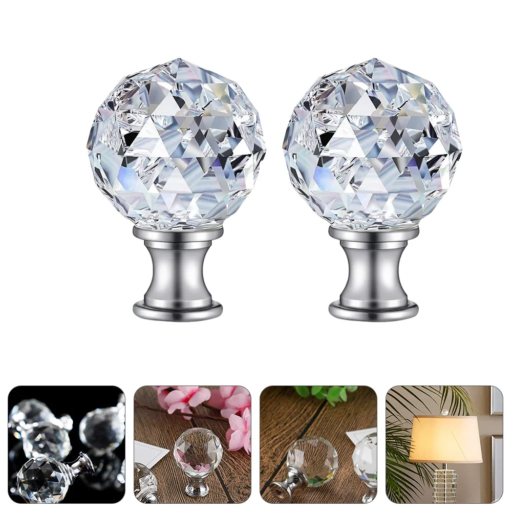 2 Pcs Curtain Poles Lampshade Decorative Head Decoration Knobs Light Finial Transparent Screw