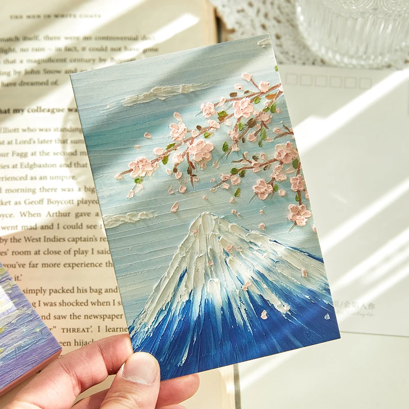 30 قطعة/الحقيبة Kawaii أربعة مواسم قصة سلسلة ثلاثية الأبعاد الوهم البصري النفط اللوحة الفنية نمط هدية رسالة مجموعة من البطاقات بطاقات هدية