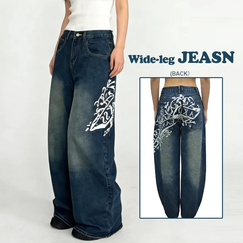 

Американские ретро Y2K новые джинсы мешковатые модные принты популярные повседневные широкие брюки уличные готические брюки в стиле Харадзюку для женщин