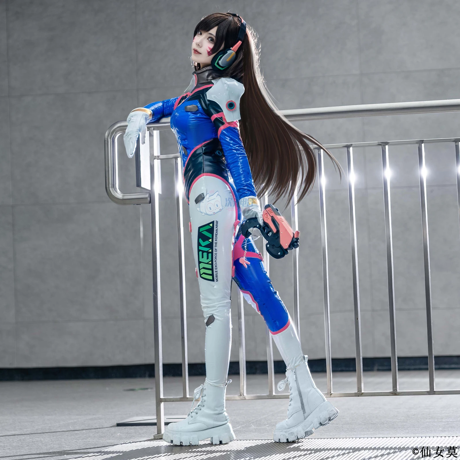 Game Overwatch D.Va Cosplay OW Costume Sexy leather women jumpsuit wig prop acc…