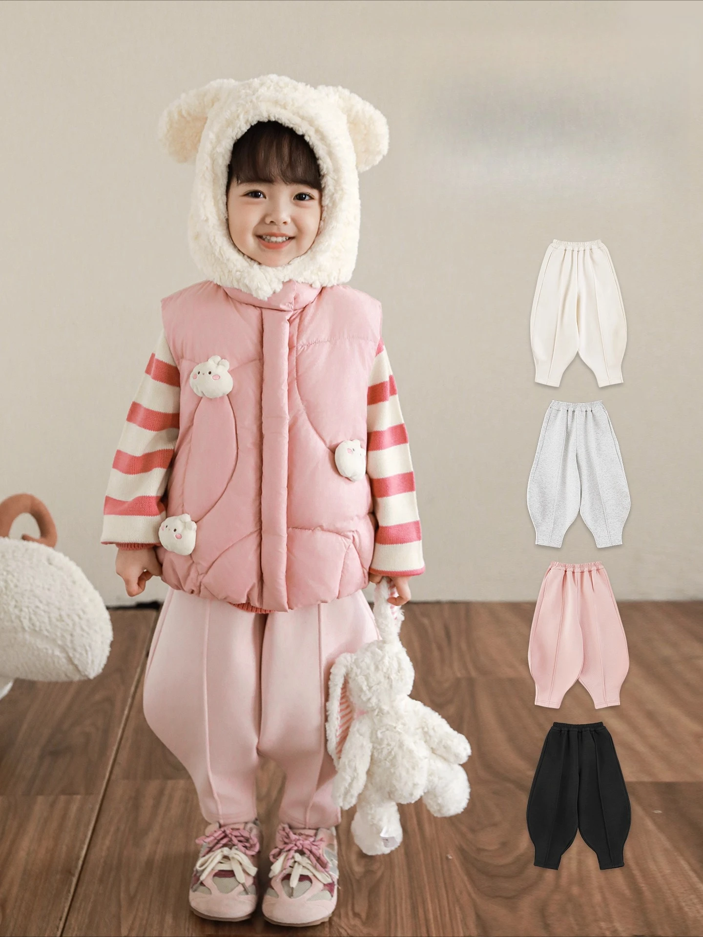 

Girls Cloud Fleece Pants Antibacterial Thermal Lantern Cuff Windproof Playful Lounge Bottoms Cozy Kids 1-7 Years