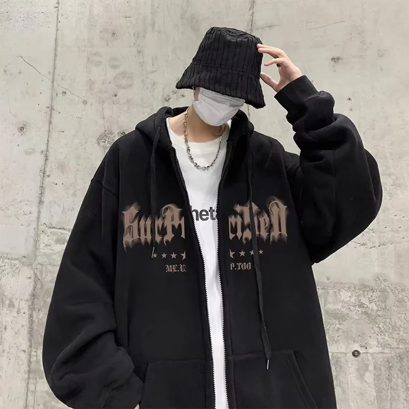 سترة رجالية من American Sle Jaet ربيع الخريف فضفاضة تناسب سحاب مفتوح سترة قابلة للتنفس من البوليستر لباس غير رسمي #1