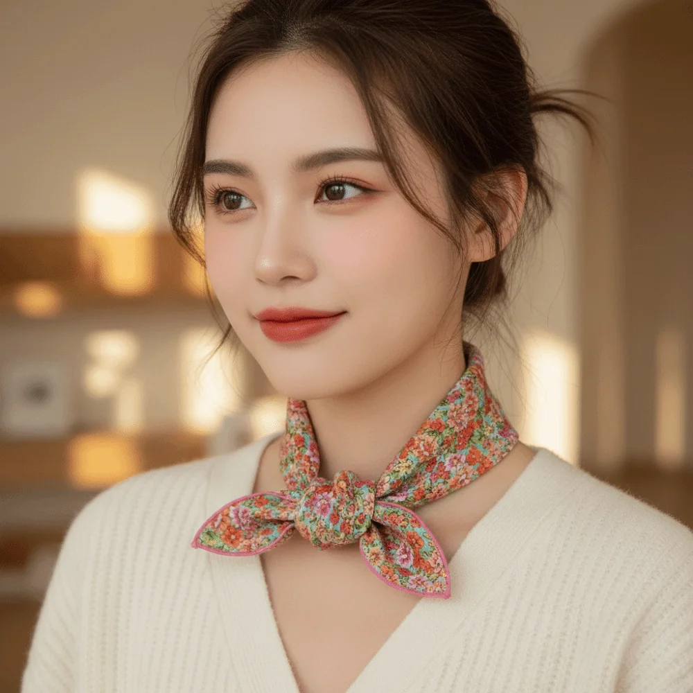 

Retro Flower Small Square Scarf Thin Retro Printed Scarves Scarf Hair Band Korean Square Handkerchief Scarf Accessories
