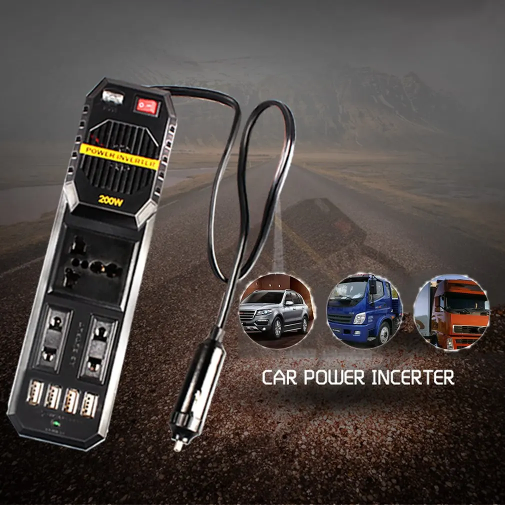 Hot 200W Mini USB Output Car Vehicle Inverter DC 12V to AC 220V High-power Power Inverter Small Car Special Edition Dropshipping