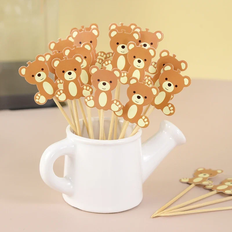 10pcs Cute Bear Food Picks Cake disposable Desserts Toothpicks Fruits Forks Creative Wedding Birthday Party Decoration Supplies