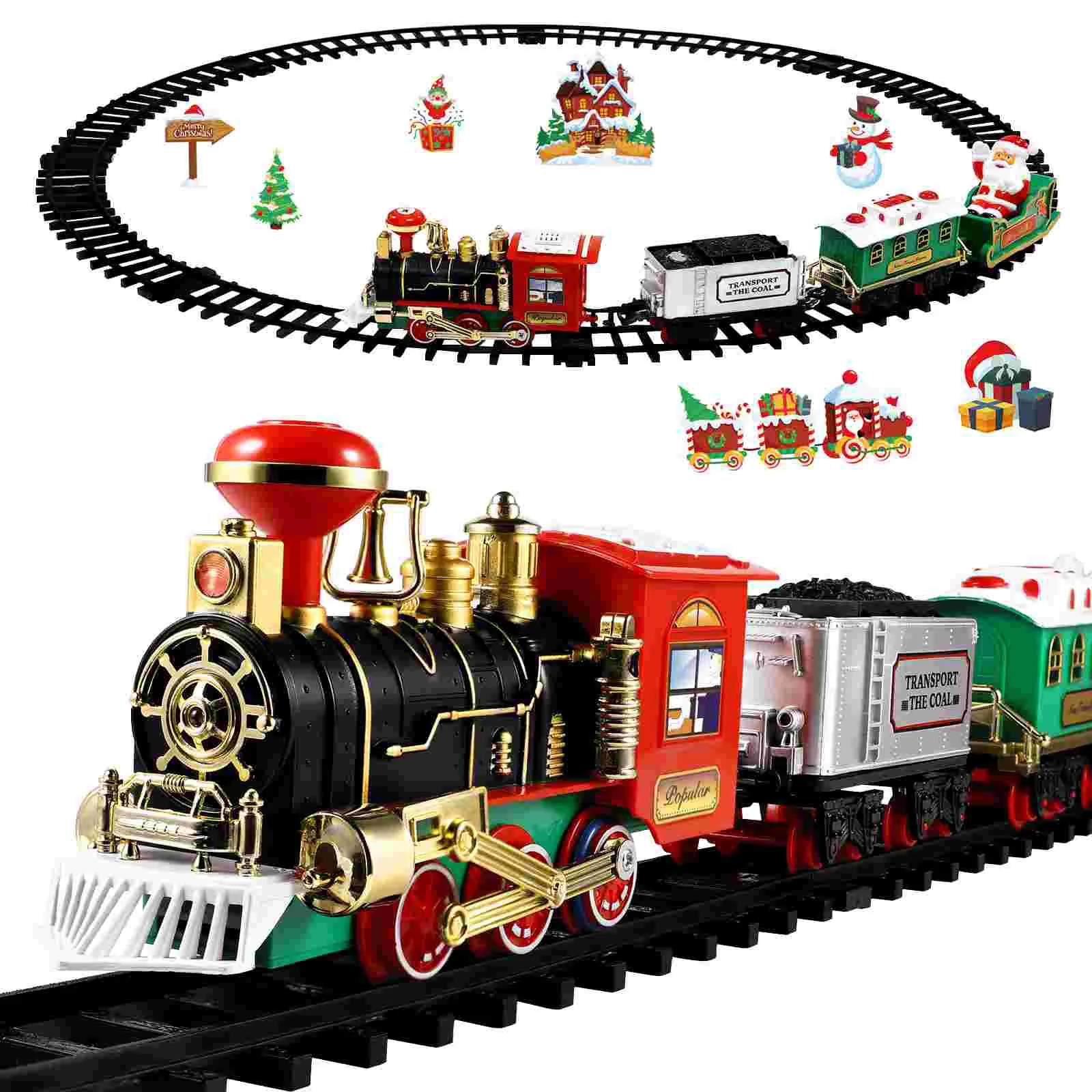 TOYANDONA Christmas Train Set Mini Model Train Toy with Sound and Light Powered Kids Toy Train Needs Assemble for Kids B