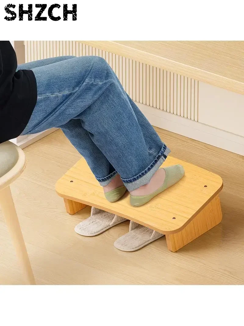 Office Footrest Pad Anti-Lift Leg Rest Desk underneath Foot Pedal Ergonomic Footstool Long Rectangle Surface Wood Column