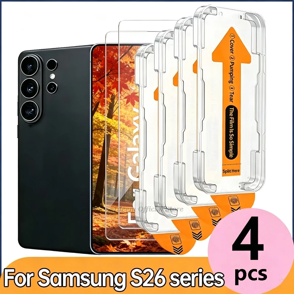 4pcs HD Screen Protectors For Samsung S26 Ultra Dust Free Installation One-Click Tempered Glass No Fingerprint Unlock