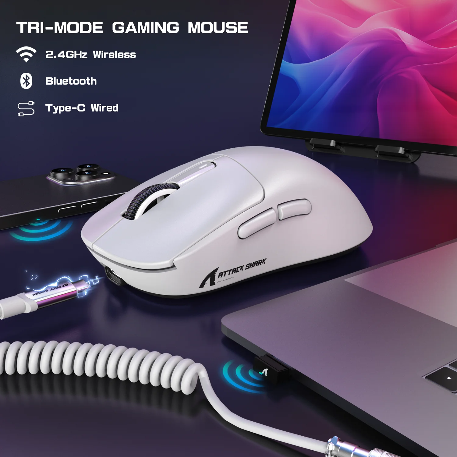 Imagem -04 - Mouse para Jogos Attack Shark X3max Paw3950 Modo Triplo até 42000 Dpi 49g Ultraleve Microinterruptores Ópticos Omron 100m de Cliques