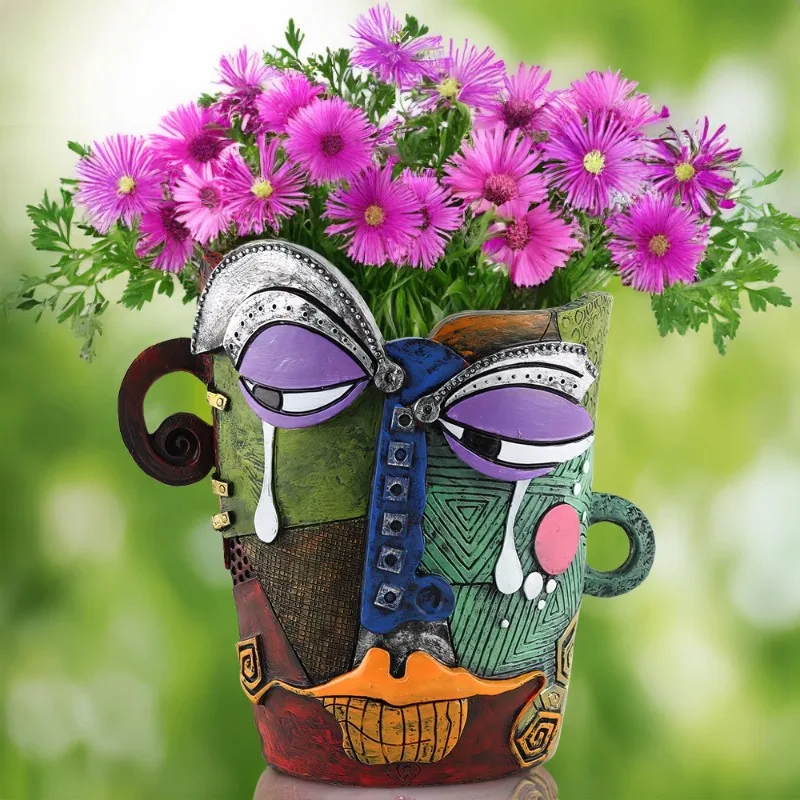 European Ceramic Face Vase Abstract Colorful Hydroponic Flower Arrangement Desktop Human Head Potted Garden Garden Set Ornaments