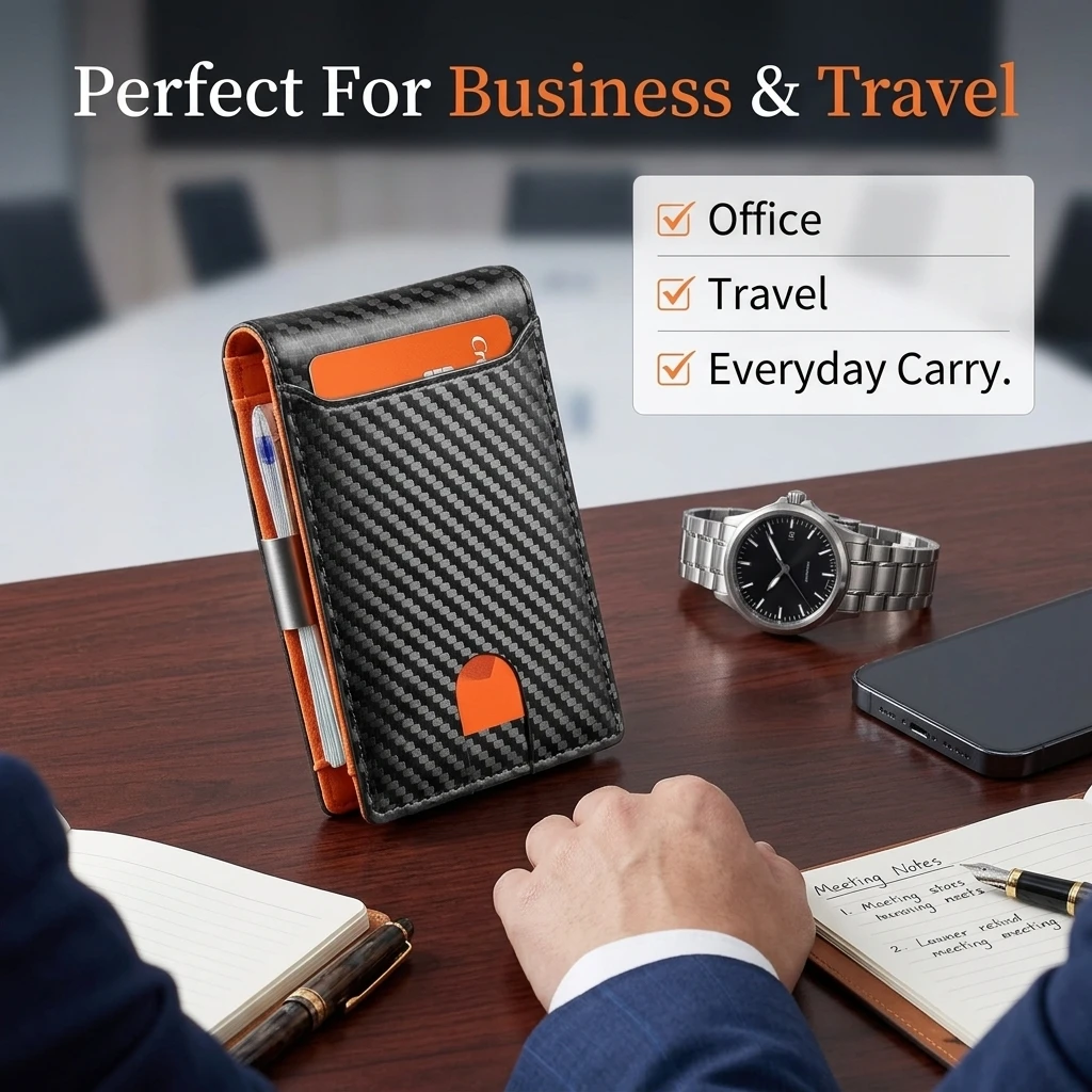 カーボンファイバー財布メンズスリムカードホルダー RFID - Slim Card Slot Case のレビューと価格