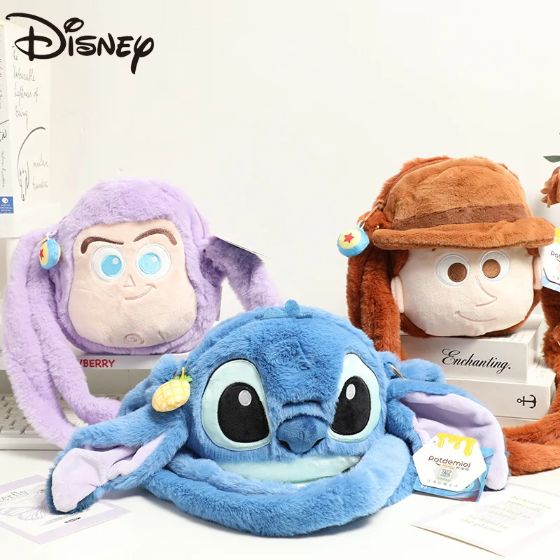 Disney Woody Buzz Lightyear Stitch Zaino in peluche simpatico cartone animato Borse Kawaii Borsa a tracolla inclinata imbottita soffice Periferia