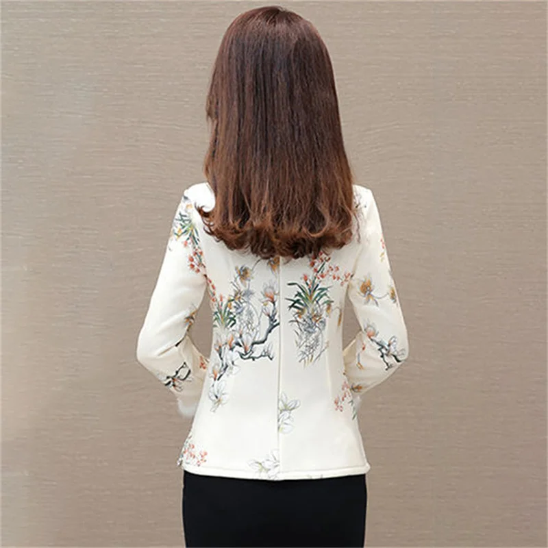 Autumn winter Chinoiserie Shirt 2024 New Coil Buckle Stand-Up Collar Women's Clothes Blouse Fleece Thicken Pullover Top Female