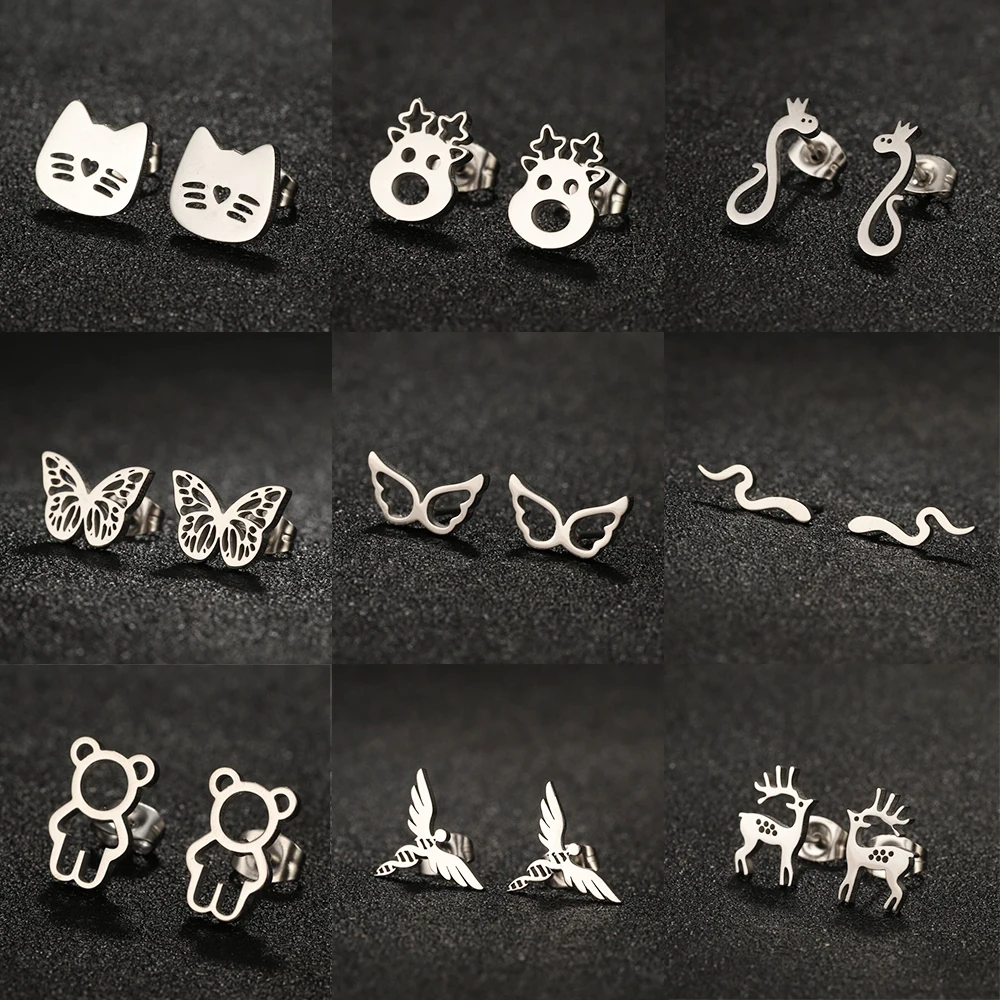 Korean Mini Cat Animal Stud Earrings For Women Stainless Steel Tragus Piercing Multiple Earring Birthday Gifts Pendientes Mujer