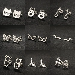 Korean Mini Cat Animal Stud Earrings For Women Stainless Steel Tragus Piercing Multiple Earring Birthday Gifts Pendientes Mujer