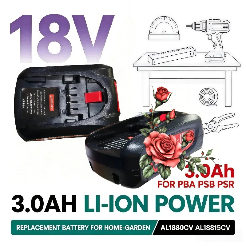 Replacement 18V 3.0Ah Li‑ion Battery For Home‑Garden PBA 18V Fit PSB PSR AL1880CV AL18815CV Chargers