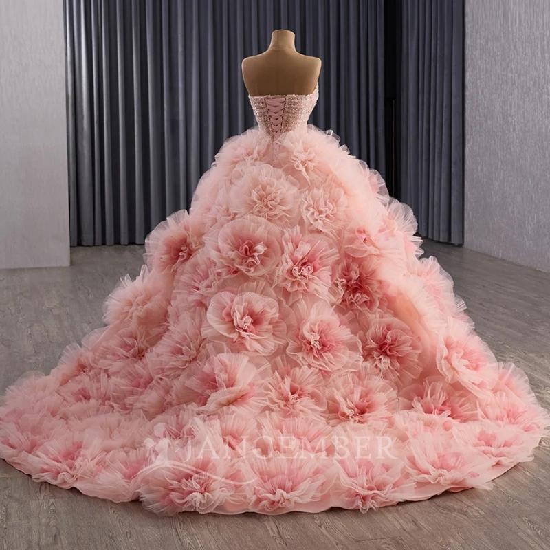 فساتين Quinceanera الوردية اللامعة قبالة الكتف الترتر الديكور كريستال المتدرج تول حفلة عيد ميلاد الحلو 16 فستان Vesti