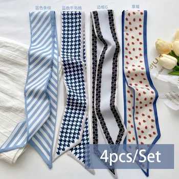 4 stks/set Serie Zijde Satijn Sjaal Vrouwen Doek Haarbanden Hoofdtooi Accessoires Dame Sjaals Lint Stropdassen voor Tas handvat