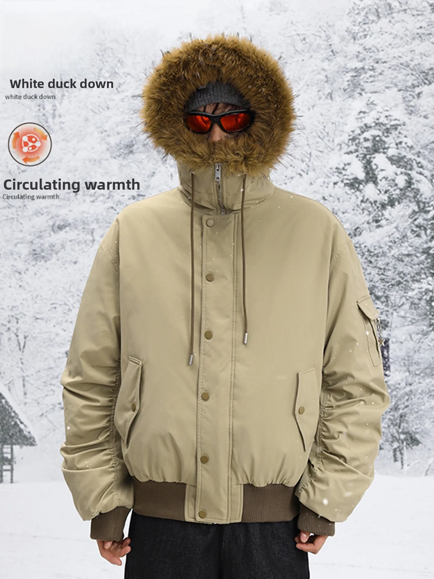 

Мужская утепленная зимняя куртка-парка с капюшоном и 90% белым утиным пухом, с меховым воротником в американском стиле, для альпинизма и работы, хлопковая.