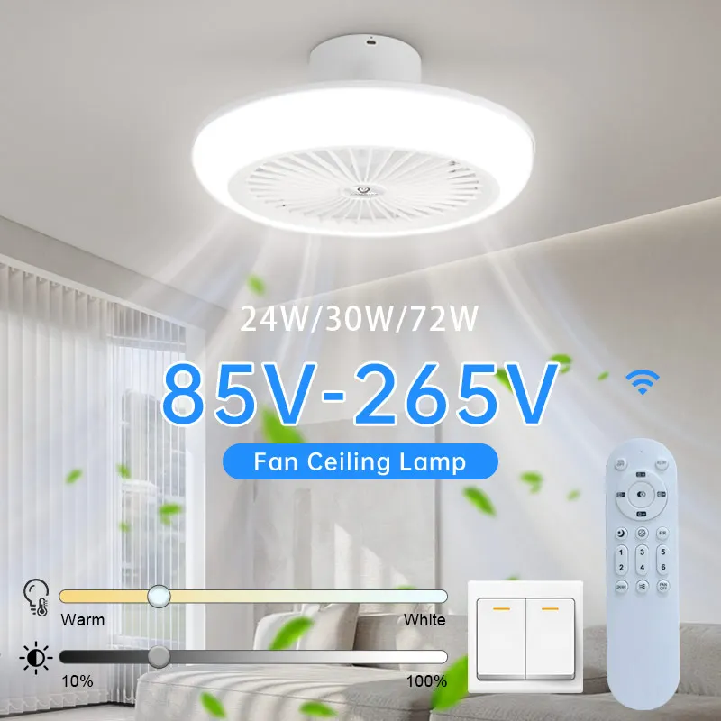 Lámpara de ventilador de techo con Control remoto, ventilador eléctrico E27, luz de ventilador silenciosa, ventilador de techo LED inteligente