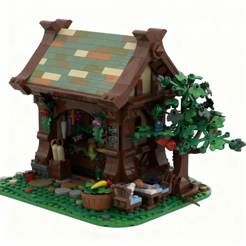 

1292PCS MOC Medieval Castle Village Grocer Model DIY Creative Building Blocks Home Decor Display Birthday Gift Collectible Ideas