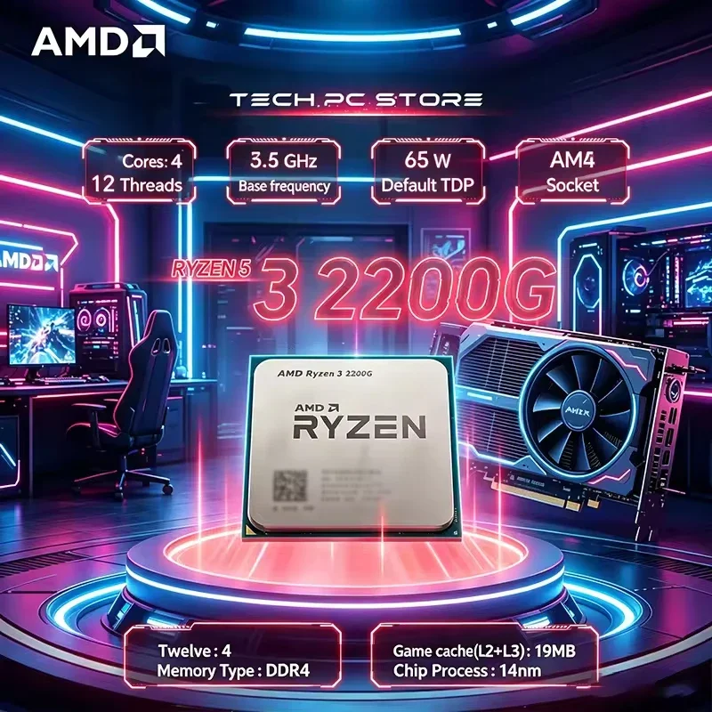 AMD Ryzen 3 2200G R3 2200G 3.5 GHz Quad-Core Quad-Thread CPU Processor YD2200C5M4MFB Socket AM4 Without Package
