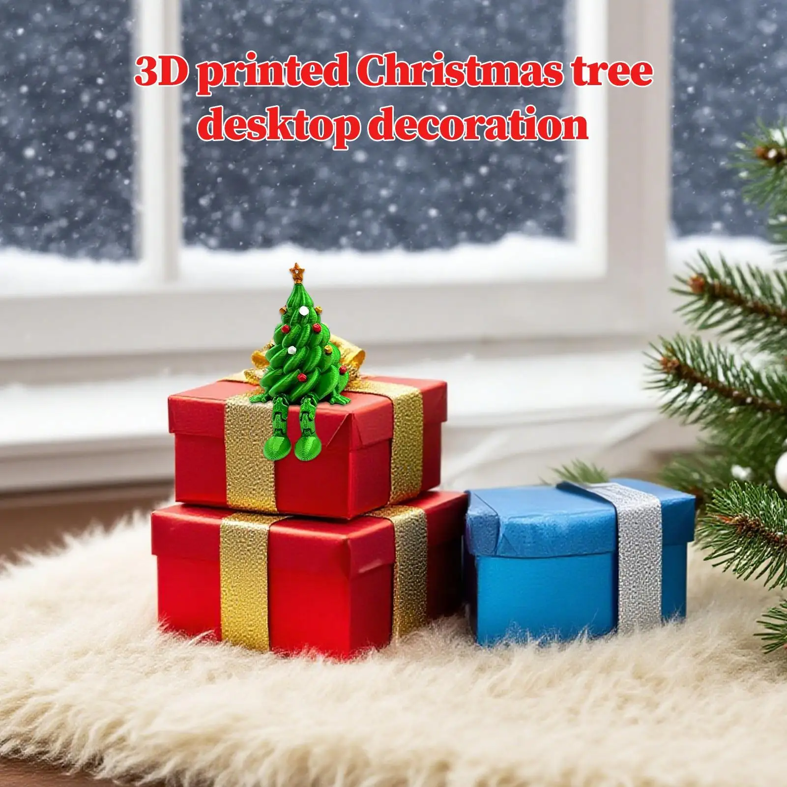 Mini Christmas Trees 3D Printed Toys Cute Figurines with Articulated Legs Statues Store Window Displays Christmas Festive Decor