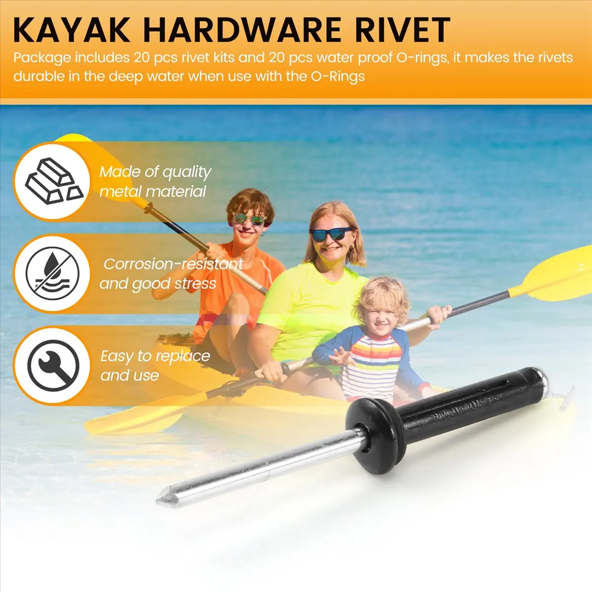L79A 20 Pcs Tri-Grip Rivet with 20 O Rings Long Grip Tri-Fold Tri Bulb for Deep Water Installing Kayak, Canoe and Boat
