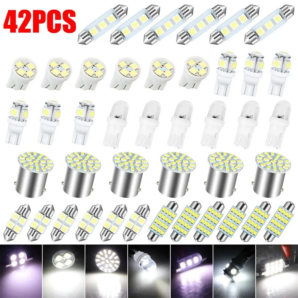 Juego de luces Led para Interior de coche, 42 piezas, 31mm, 36mm, 41mm, T10 1157, 12V, 6000K, bombillas de repuesto, envío directo