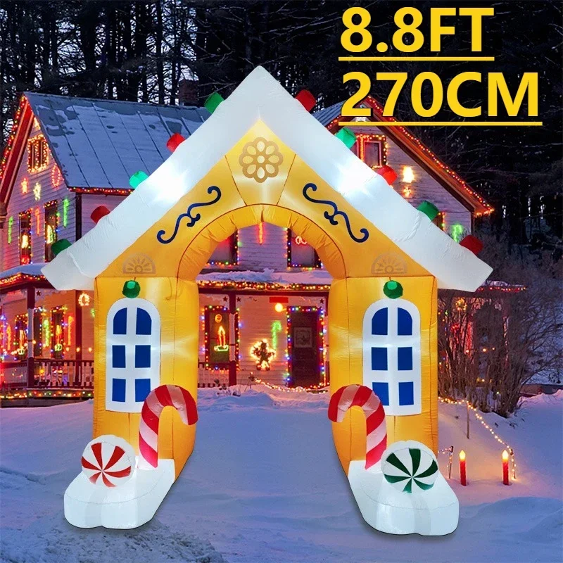 

8.8FT Holiday Decor Archway Gingerbread House Christmas Inflatable Yard Xmas Home Decoration Ornaments Supplies Toy Gifts