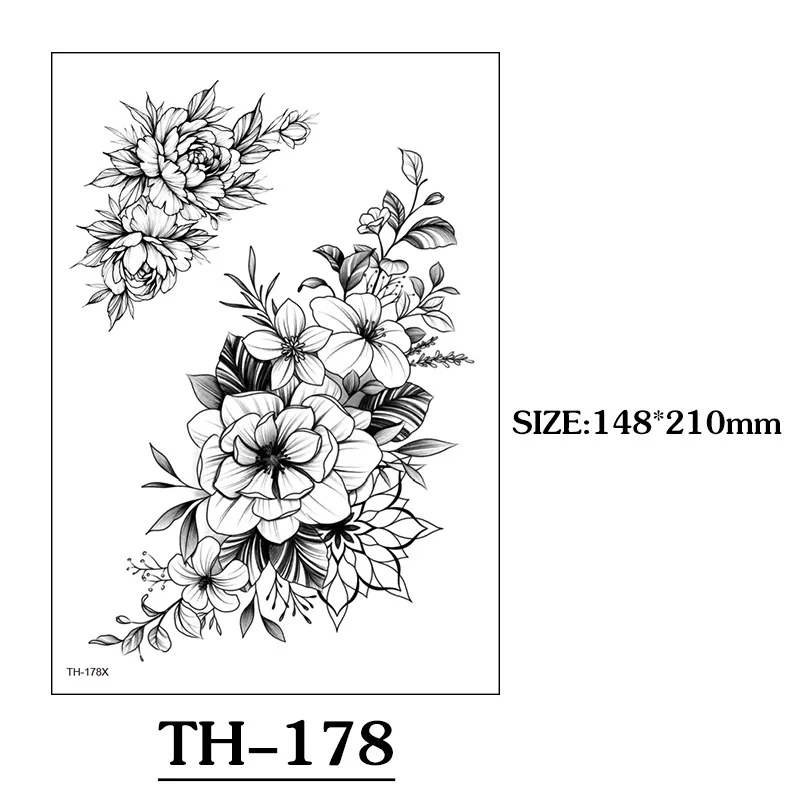 Sexy Flower Waterproof Temporary Tattoos Sticker Arm Rose Tattoo for Women Black Line 3D Body Art Wrist Ankle Leg Fake Tattoos - view 5