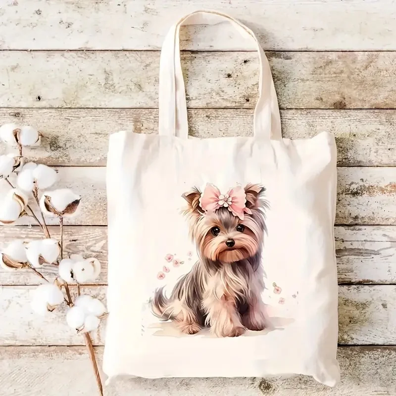 Cute Dog Pattern Tote Bag Grocery Shopping Bag Multifunctional Double-sided Printed Handbag Storage Bag