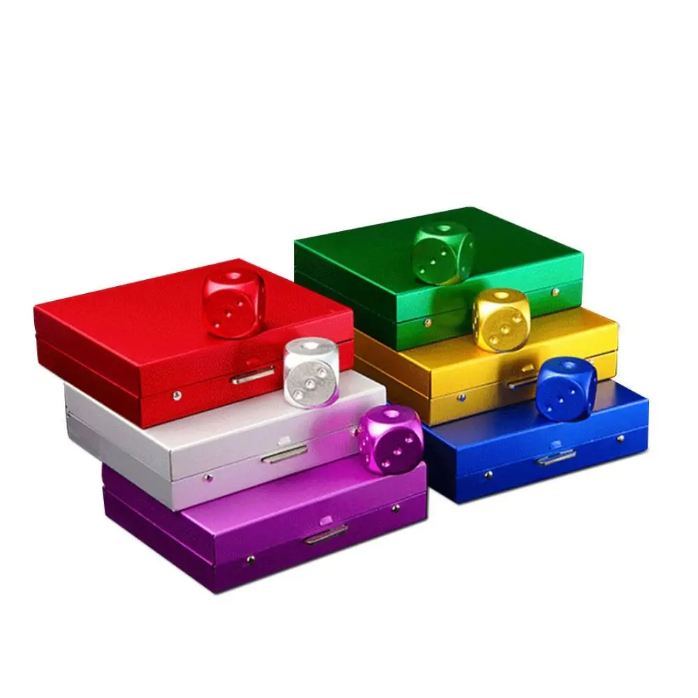 Aluminum Alloy 5 in1 Metal Dices with Case 6 Sided Metal Solid Dice Mahjong Sieve Hand Polished Rounded Corners Dice Set