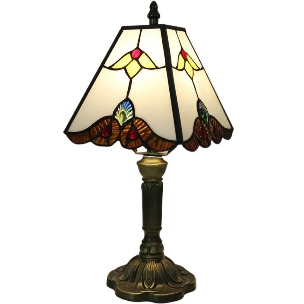 8inch Tiffany Quartet Square Baroque Stained Glass Table Lamp for Modern Home Office or Bedroom for Reading Small Space Decor