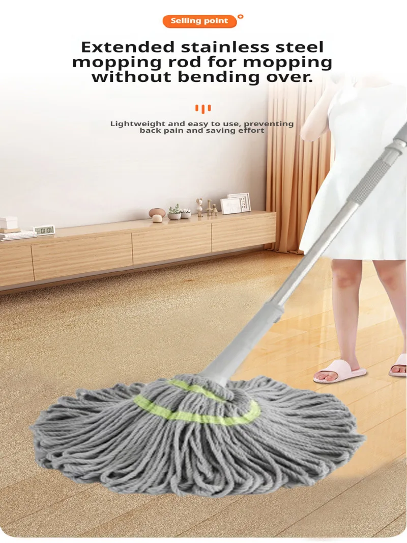 【No Need To Wring Dry/Hands Not Dirty】Multi-Function Free Hand Wash Rotary Mop Indoor Quick Dry Mop