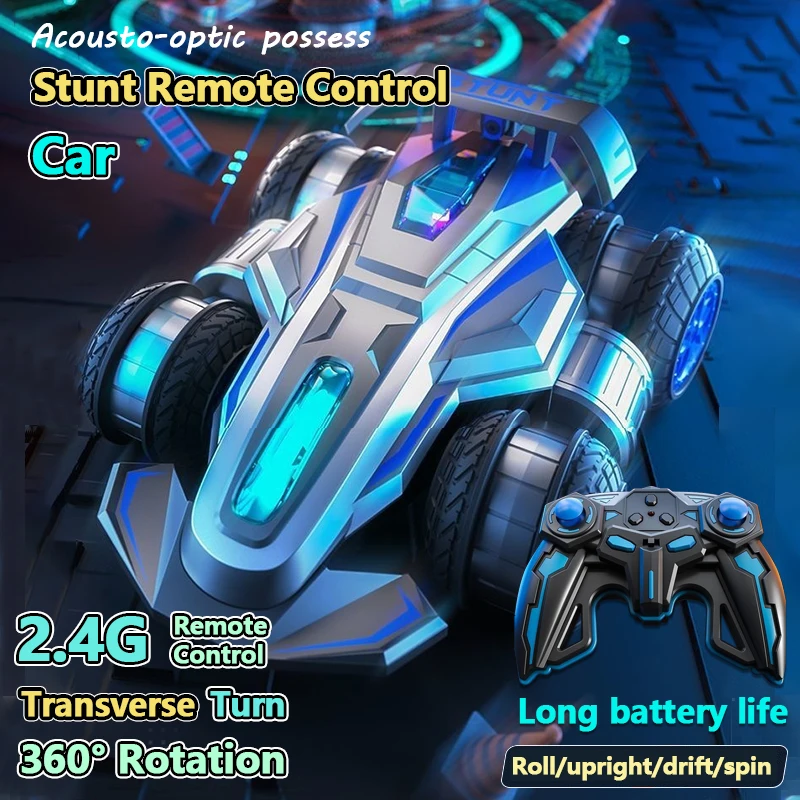 

360° Rotating Stunt Remote Control Car 2.4G Light Music Flip Tires Side Walking Rolling Overtaking Upright Toy Cars Gift