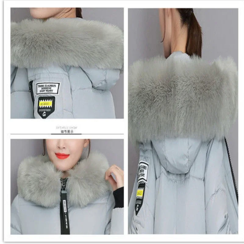 Winter Women's Clothing Mid-length Cotton Coat Korean Fashion Jacket Big Fur Collar Coat Keep Warm Slim Fit with Hood Designer