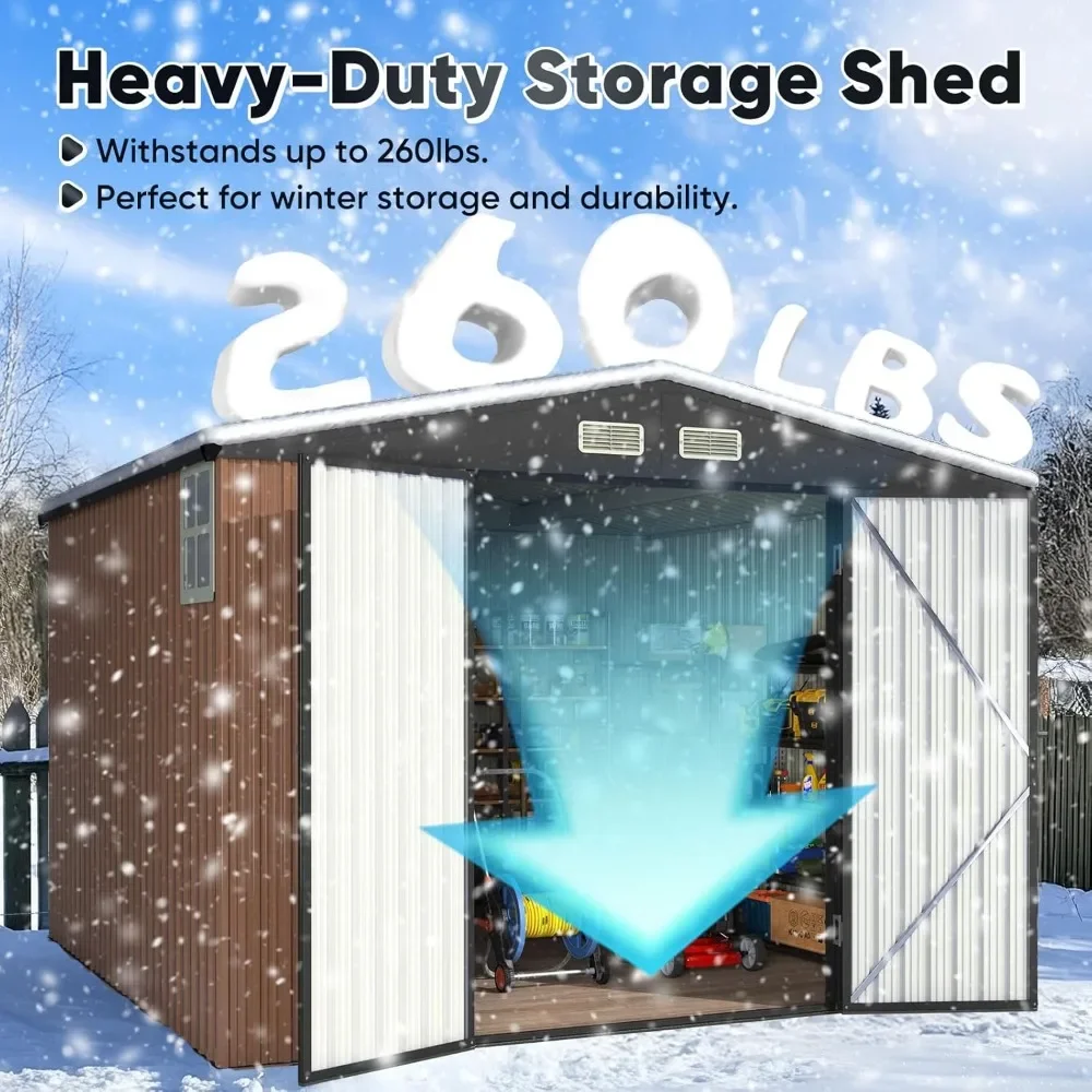 12 x 10 foot heavy-duty storage shed, lockable, sloping roof, transparent windows and rounded corners, weatherproof storage shed