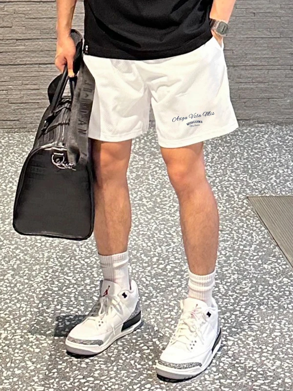 

Мужские летние спортивные шорты American Style Casual Loose Fit белого цвета с надписью, прямого кроя, длиной до колена