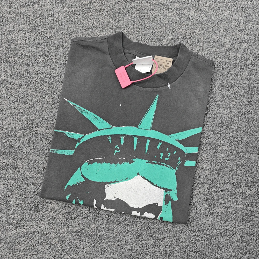 Yao Fashion Saint Of Michael Graphic Retro Street Loose Comfortable Cotton Tee With Vintage Aesthetic