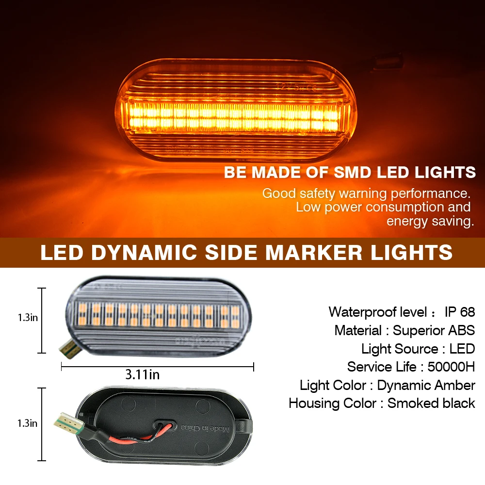 Luz LED de señal de giro para coche Volkswagen, lámpara de marcador lateral con flujo dinámico, lente ahumada, para VW Golf3 4 Bora Lupo Passat Polo, 2 uds.
