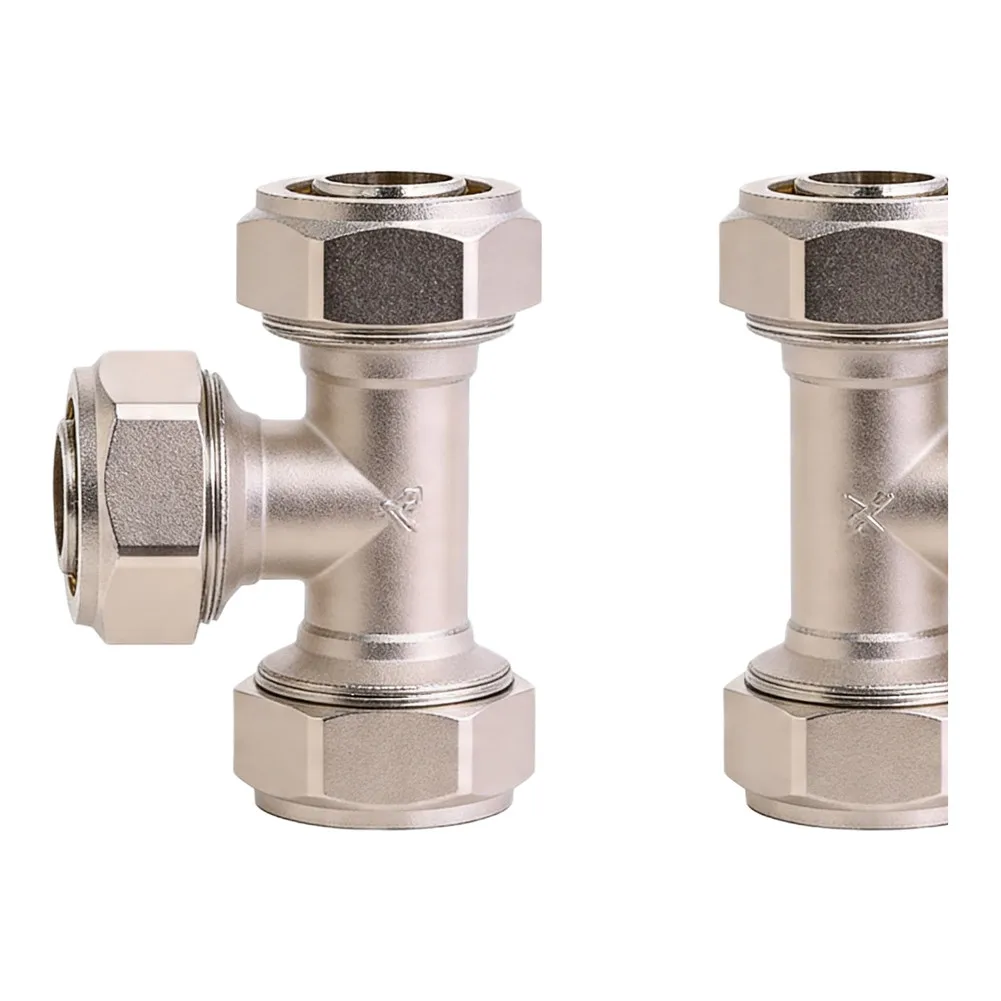 Air Line Tee Connector Kit 2PCS 3/4 Inch Nickel Plated Brass Fittings for High Pressure For Compressed Air Applications