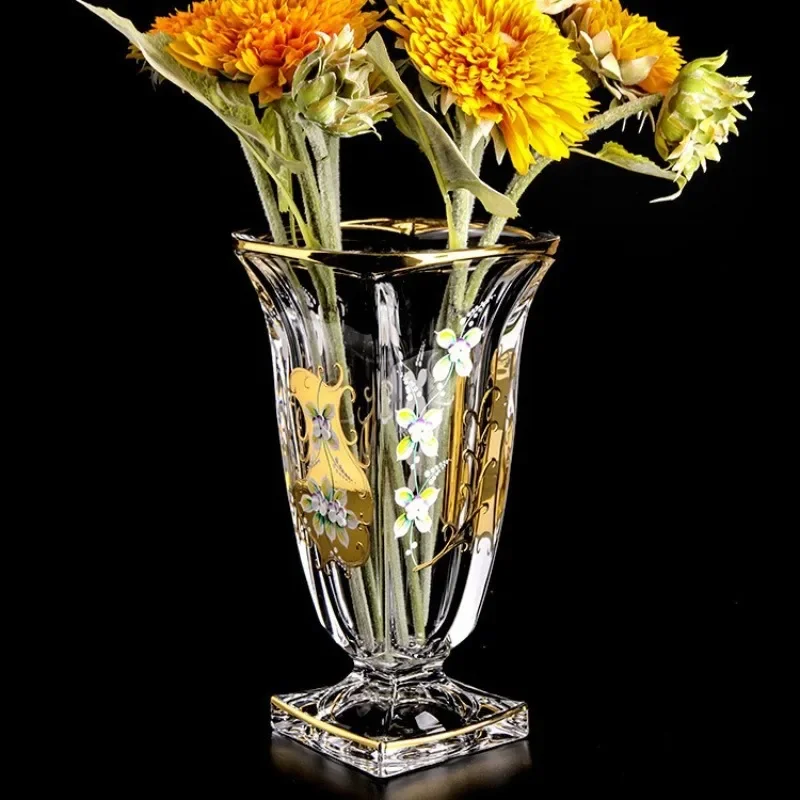 Crystal glass fruit plate hand-painted gold enamel flower fruit pot
