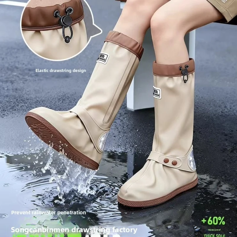 Hohe wasserdichte Überschuhe, rutschfeste Wasserschuhe, lange Fußabdeckung, dicke, verschleißfeste Wander-Regenstiefel