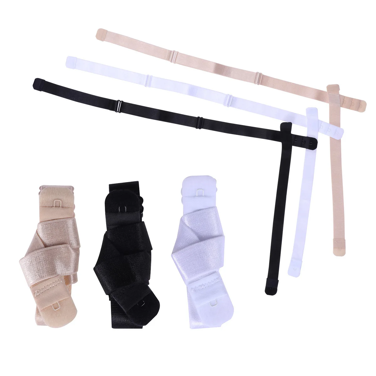 3Pcs Low Back Bra Strap Converter Adjustable Polyester Cotton Converters for Low Cut Tops Summer Dresses Black White Beige